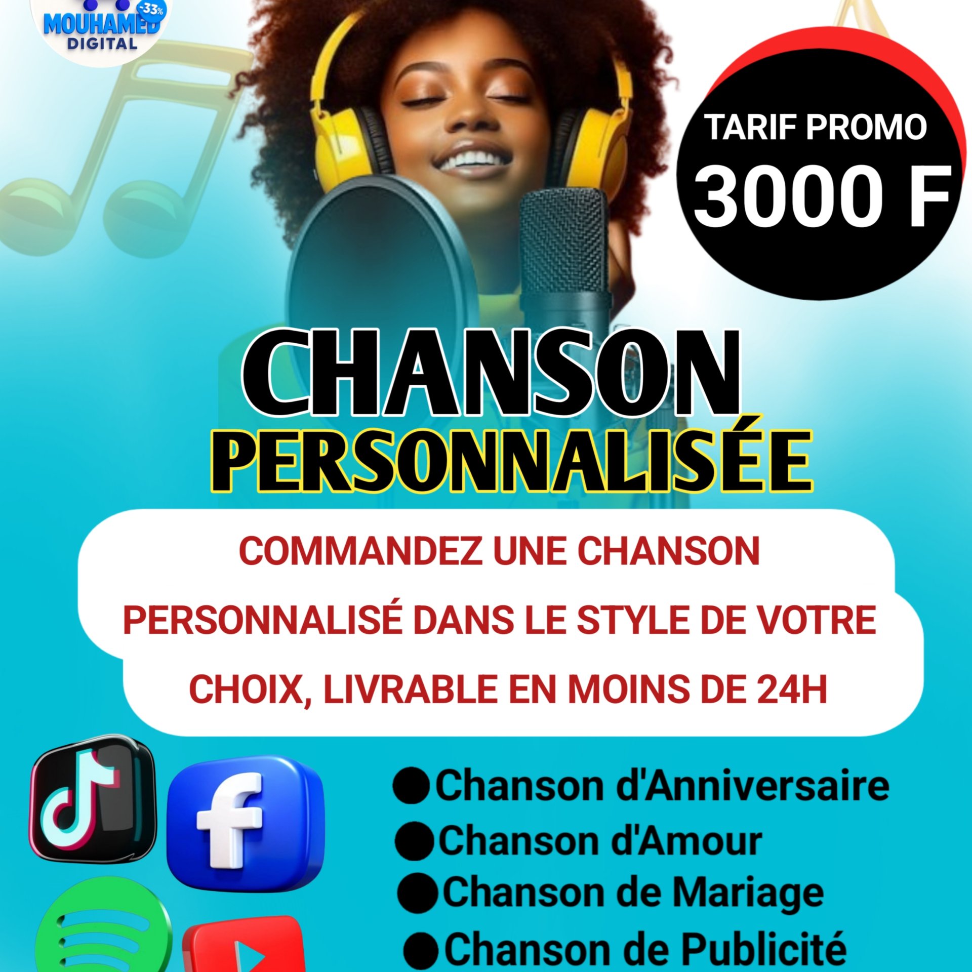 Vignette 3 : Je vais vous crée une chanson personnalisé pour votre anniversaire, mariage, amour, publicité, anniversaire de mariage